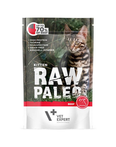 VETEXPERT RAW PALEO Kitten hrana umeda pisoi 100 g cu vita