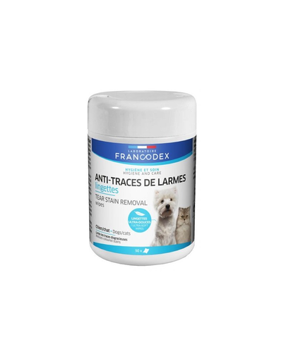 FRANCODEX Șervețele pentru eliminarea urmelor de lacrimi, impurități și secreții, pentru câini și pisici 50 buc.