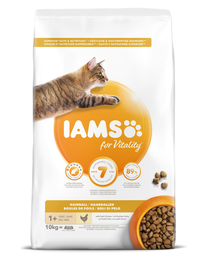 IAMS for Vitality Hrana uscata pentru pisici adulte, pentru inlaturarea ghemotoacelor de blana, cu pui 10 kg