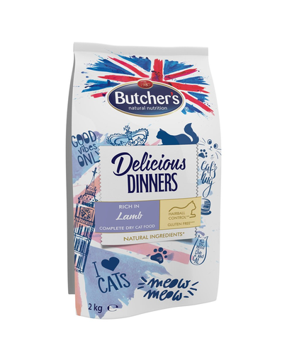 BUTCHER'S Delicious Dinners Cat, hrană uscată cu miel 2 kg