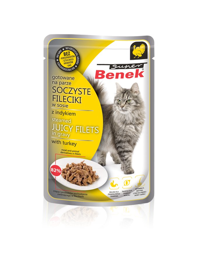 BENEK Super Hrana umeda pentru pisici adulte, fileuri curcan in sos 85 g