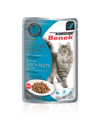 BENEK Super Hrana umeda pentru pisici adulte, fileuri pastrav in sos 85 g