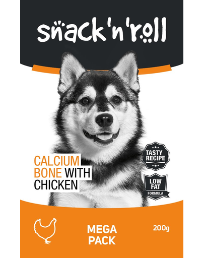 SNACK & ROLL Calcium Bone with Chicken recompense pentru caini, oase cu pui si calciu 200 g
