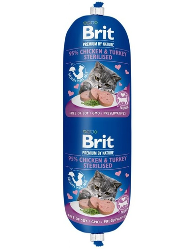 BRIT Cat sausage hrană umedă pentru pisici sterilizate, pui și curcan 180 g