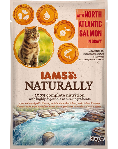 IIAMS Naturally Senior Cat - Hrana umeda pentru pisici - somon din Atlanticul de Nord - 85 g