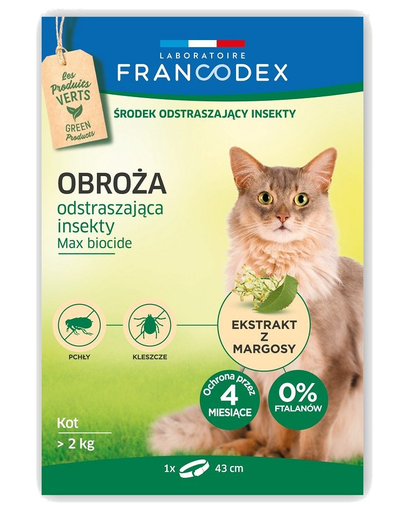 FRANCODEX Zgarda anti-purici si insecte pentru pisici, de peste 2 kg – 4 luni de protectie, 43 cm fera.ro imagine 2022