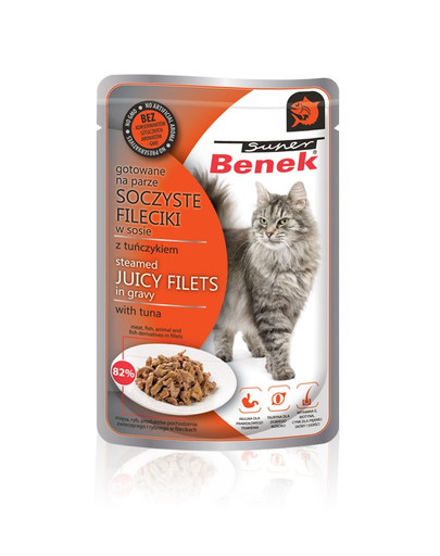 BENEK Super Hrana umeda pentru pisici adulte, fileuri cu ton in sos 85 g BENEK