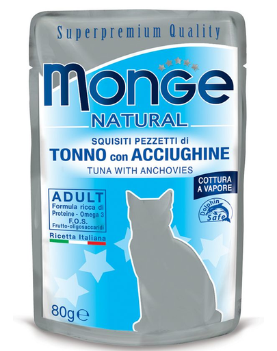 MONGE hrană umedă pentru pisici, cu ton și anșoa în jeleu 80 g (în imagine 2022
