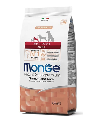 MONGE Mini Adult hrană uscată pentru câini de talie mică, cu somon și orez 2,5 kg
