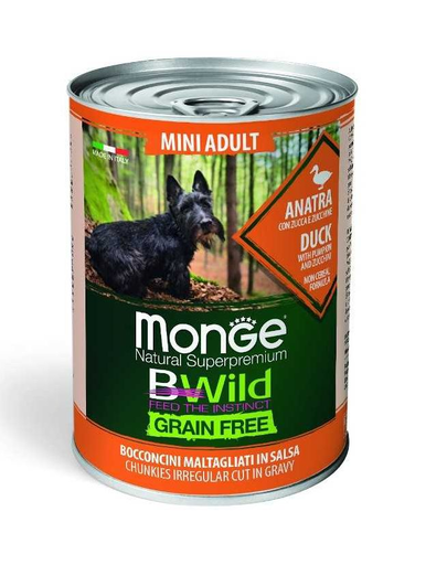 MONGE BWild Grain Free Mini hrană umedă pentru câini de talie mică, cu rață 400g 400g imagine 2022