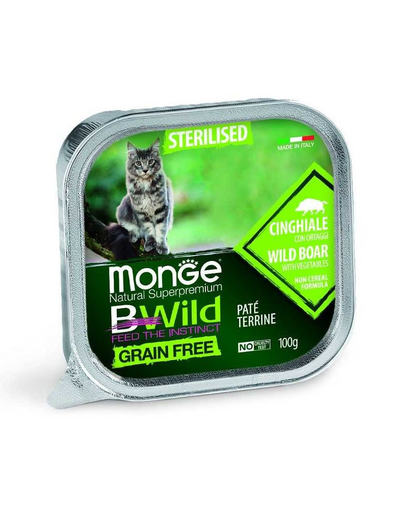 MONGE BWild Sterilised hrană umedă pentru pisici sterilizate, cu mistreț 100 g fera.ro imagine 2022