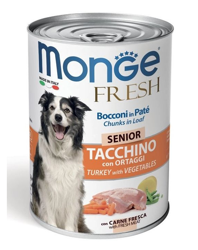 MONGE Fresh Dog Senior hrană umedă pentru câini seniori, curcan și legume 400g fera.ro imagine 2022
