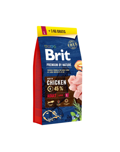 BRIT Premium By Nature Adult Large L Hrana uscata pentru cainii adulti de talie mare 15kg + 3 kg