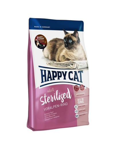 HAPPY CAT Hrana uscata pentru pisici adulte sterilizate, cu vita bavareza, 300 g