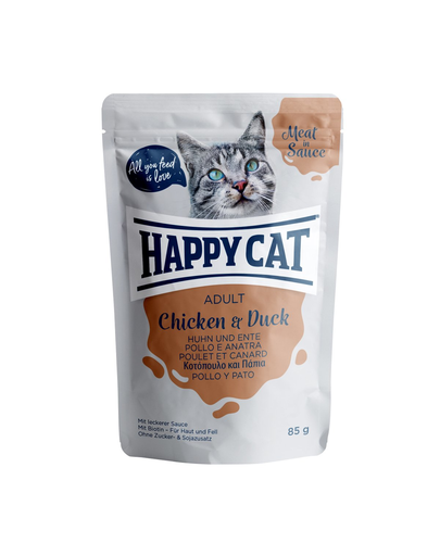 HAPPY CAT Hrana umeda pentru pisici adulte, cu pui si rata, 85 g