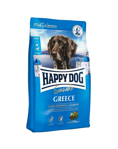 HAPPY DOG Supreme Greece, hrana pentru cainii adulti si sensibili, cu miel, creveti si calamari, 4 kg