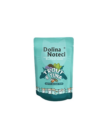 Dolina noteci superfood hrană umedă pentru pisici, cu păstrăv și ton 85g