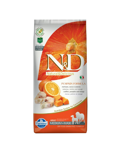 N&D Pumpkin Hrana uscata pentru cainii adulti, cu dovleac, cod si portocale, 2,5 kg