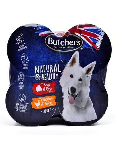 BUTCHER'S Dog Natural&Healthy carne de vită și pui 4 x 390 g