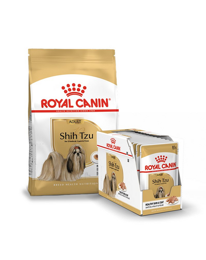 ROYAL CANIN Shih Tzu Adult hrană uscată pentru câini shih tzu adulți 1.5 kg + 12 x 85 g bucăți de mâncare umedă în sos