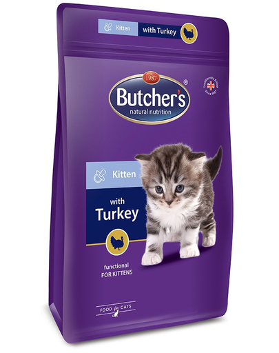 BUTCHER'S Functional Kitten hrana uscata pentru pisoi, cu curcan 800 g (2 + 1 GRATIS)