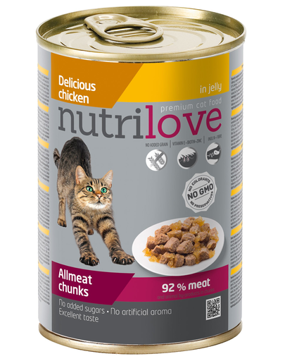 NUTRILOVE Premium hrana umeda pisici, bucati de pui in jeleu 400g
