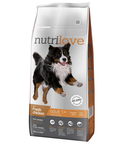 NUTRILOVE Premium cu pui proaspăt pentru câine adult de talie mare - 12 kg