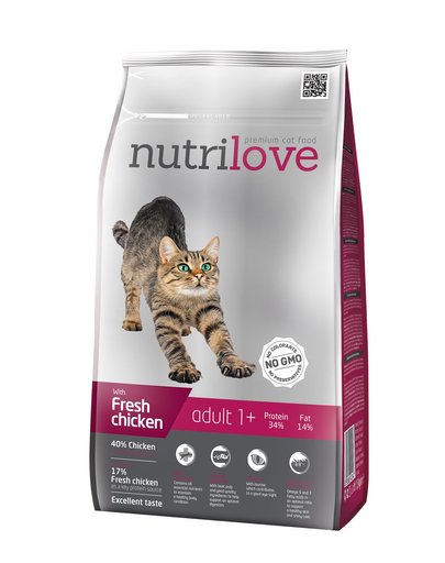 NUTRILOVE Premium hrană uscată pentru pisici, cu pui proaspăt 1,5 kg
