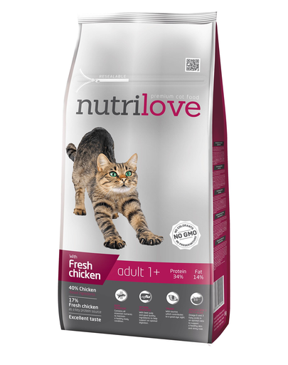 NUTRILOVE Premium cu pui proaspăt, pentru pisici adulte - 8 kg