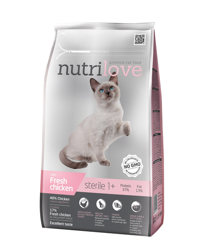NUTRILOVE Premium hrana uscata pentru pisici sterilizate, cu pui proaspat 1,4 kg