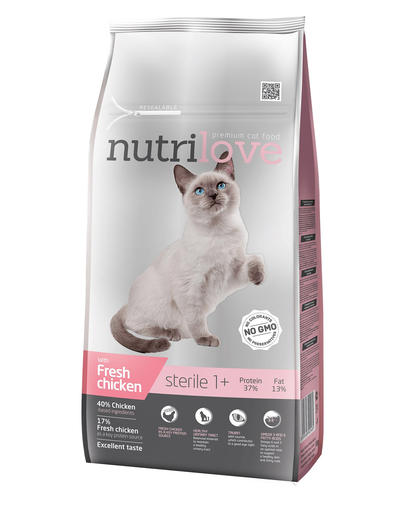 NUTRILOVE Premium hrana uscata pentru pisici sterilizate, cu pui proaspat 7 kg