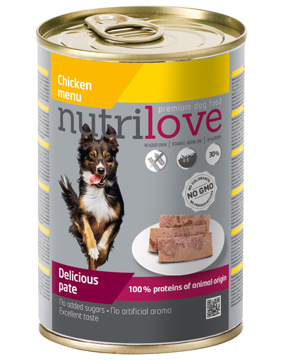 NUTRILOVE Premium hrană umedă sub formă de pate pentru câini, cu pui 400g