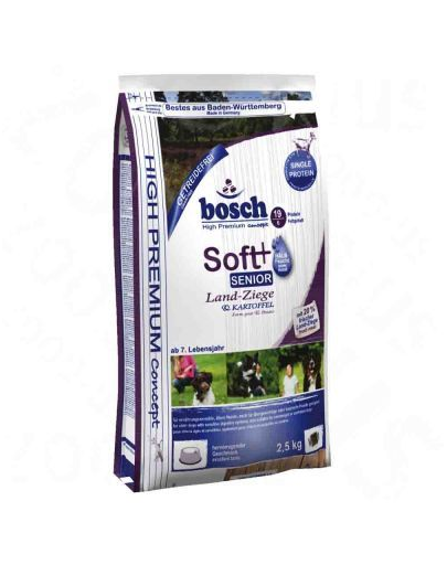 BOSCH Soft Senior Hrana uscata cu carne de capra si cartofi pentru cainii senior 12,5 kg + recompense sticks 7 buc. Bosch
