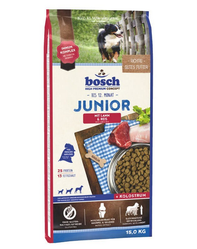 Bosch junior miel si orez, caini juniori 15 kg + recompense dresaj 300 g