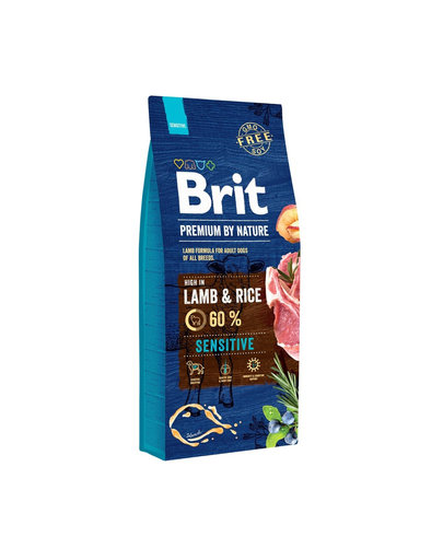 BRIT Premium By Nature Sensitive Lamb hrana uscata caini adulti cu tract digestiv sensibil, cu miel 15 kg + 6 x 800 g BRIT hrana umeda miel si hrisca