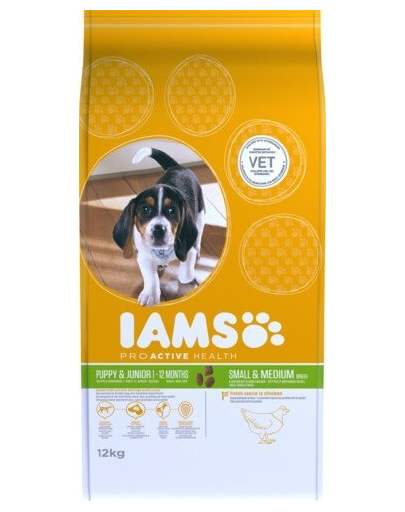 IAMS ProActive Health Puppy & Junior Small & Medium Breed Chicken Hrana uscata pentru catei si juniori de talie mica si medie (2 x 12 kg)