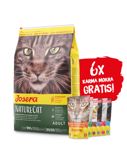 JOSERA NatureCat hrana uscata pisici adulte fara cereale 10 kg + 6 plicuri hrana umeda GRATIS