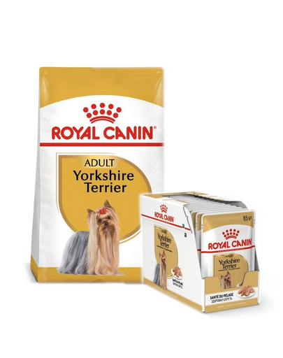 ROYAL CANIN Yorkshire Terrier Adult 7.5 kg hrană uscată + hrană umedă 12 x 85g