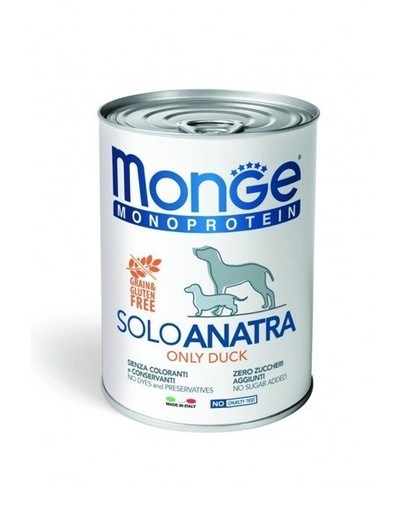 MONGE Monoprotein Hrana Umeda Pentru Caini, Rata, 400 G
