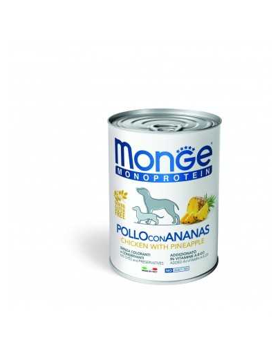 MONGE Fruit Dog Monoprotein hrana umeda pentru caini, cu pui si ananas 400g