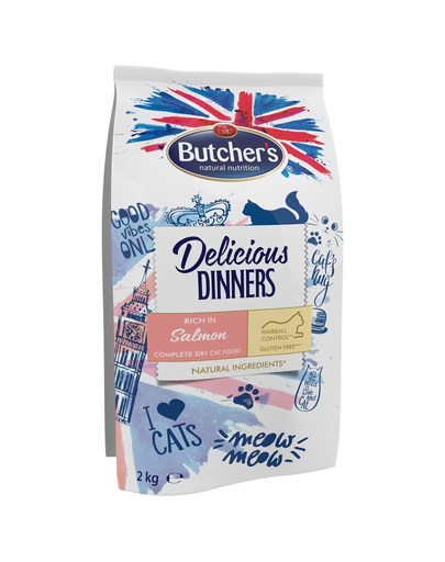 Butcher's delicious dinners cat hrana uscata pentru pisici, cu somon 6 x 2 kg (5+1 gratis)