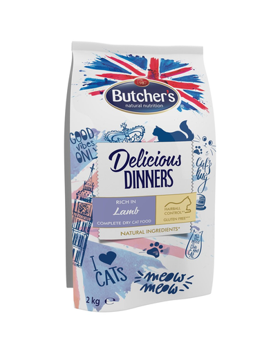 BUTCHER'S Delicious Dinners Cat hrana uscata pentru pisici, cu miel 6 x 2 kg (5+1 GRATIS)