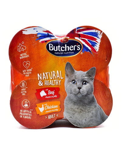 BUTCHER'S Natural&Healthy Cat hrana umeda pisici adulte, cu pui si vita 24 x 400 g (20x400g + 4x400g GRATIS)