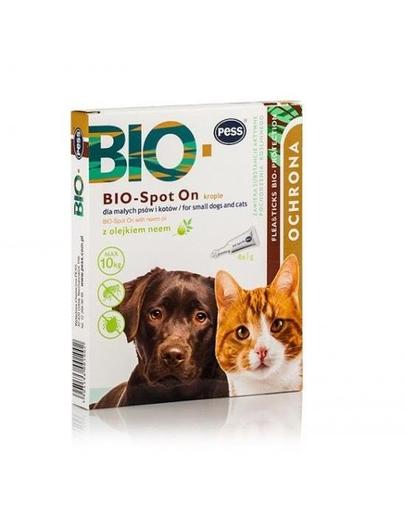 PESS BIO Spot-on Picaturi Protectie Antiparazitara Pentru Caini Mici Si Pisici, Cu Ulei De Neem 4×1 G