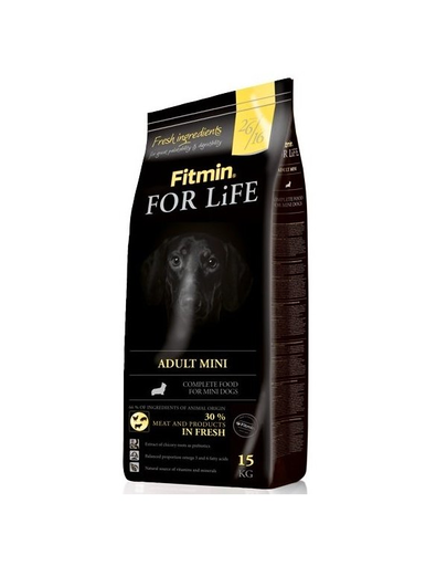 FITMIN Dog For Life Adult Mini hrana uscata caini adulti talie mica 15 kg + Dr PetCare MAX Biocide zgarda protectie impotriva puricilor si insectelor, pentru caini de rasa mica 35 cm GRATIS