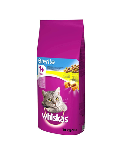 WHISKAS Adult Sterile hrana uscata pentru pisici adulte sterilizate 14kg +  Dr PetCare MAX Biocide zgarda protectie pisici impotriva puricilor si a 