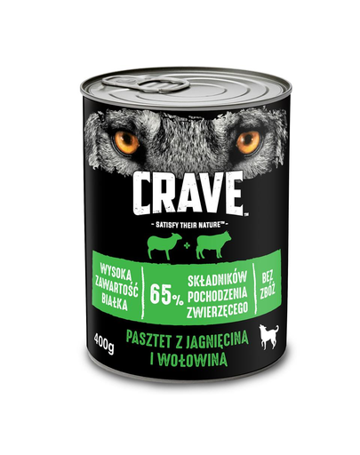 CRAVE Hrana umeda fara cereale pentru caini adulti pate de miel si vita cutie de 24x400g