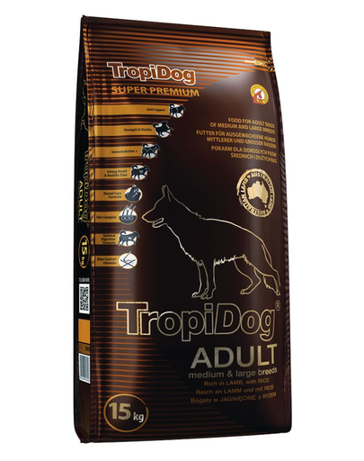 TROPIDOG Super Premium Adult S miel, somon și orez 8 kg hrana uscata pentru caini de rasa mica