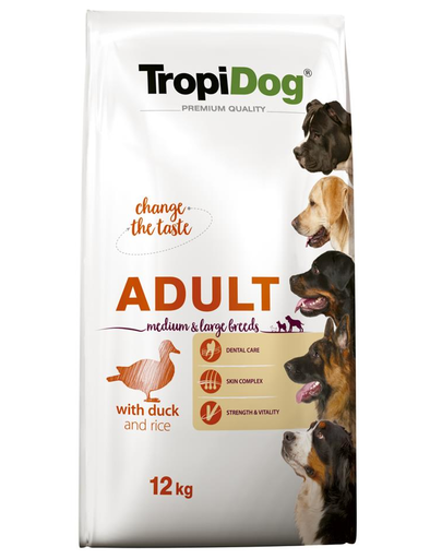 TROPIDOG Premium Adult M&amp;L rata si orez 12 kg hrana uscata pentru caini de rase medii si mari