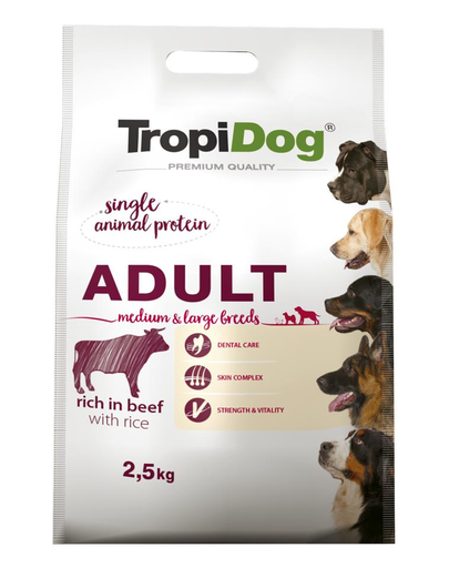 TROPIDOG Premium Adult M&L carne de vita si orez 2,5 kg hrana uscata pentru caini de rase medii si mari fera.ro imagine 2022